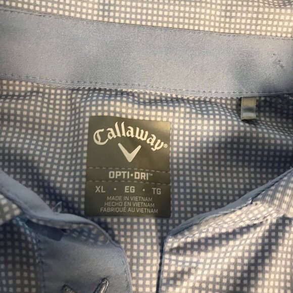 Mens Callaway Golf Short Sleeve Polo Shirt Light Blue Check Opti Dri Sz XL Light - Picture 6 of 11